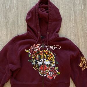 Ed Hardy Burgundy Tiger Zip-Up Hoodie